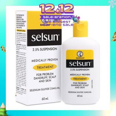 SELSUN 2.5% Anti Dandruff Suspension Shampoo (Medically Proven Treatment For Problem Dandruff, Scalp And Skin) 60ml