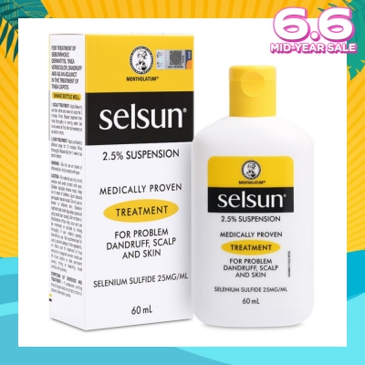 SELSUN 2.5% Anti Dandruff Suspension Shampoo (Medically Proven Treatment For Problem Dandruff, Scalp And Skin) 60ml