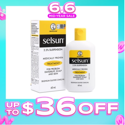 SELSUN - 2.5% Anti Dandruff Suspension Shampoo (Medically Proven Treatment For Problem Dandruff, Scalp And Skin) 60ml