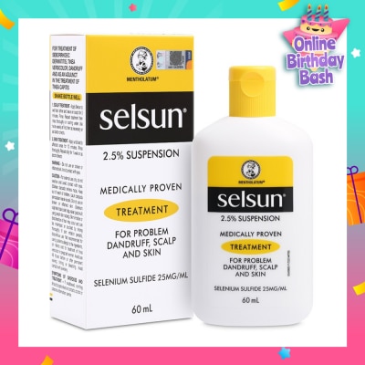SELSUN 2.5% Anti Dandruff Suspension Shampoo (Medically Proven Treatment For Problem Dandruff, Scalp And Skin) 60ml