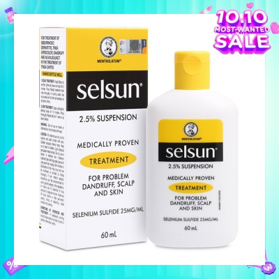 SELSUN 2.5% Anti Dandruff Suspension Shampoo (Medically Proven Treatment For Problem Dandruff, Scalp And Skin) 60ml