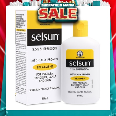 SELSUN - 2.5% Anti Dandruff Suspension Shampoo (Medically Proven Treatment For Problem Dandruff, Scalp And Skin) 60ml