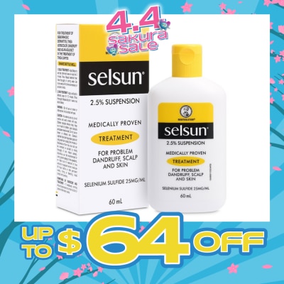 SELSUN - 2.5% Anti Dandruff Suspension Shampoo (Medically Proven Treatment For Problem Dandruff, Scalp And Skin) 60ml