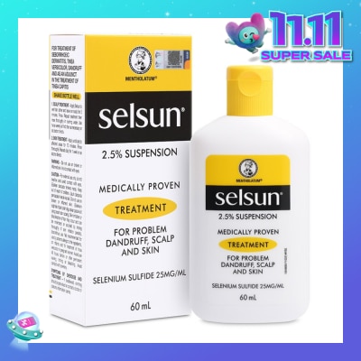 SELSUN 2.5% Anti Dandruff Suspension Shampoo (Medically Proven Treatment For Problem Dandruff, Scalp And Skin) 60ml