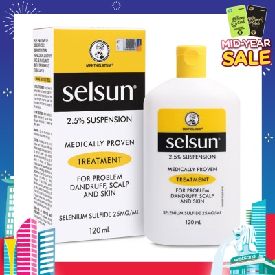 SELSUN 2.5% Anti Dandruff Suspension Shampoo (Medically Proven Treatment For Problem Dandruff, Scalp And Skin) 120ml