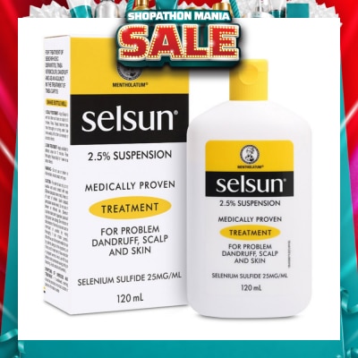 SELSUN - 2.5% Anti Dandruff Suspension Shampoo (Medically Proven Treatment For Problem Dandruff, Scalp And Skin) 120ml