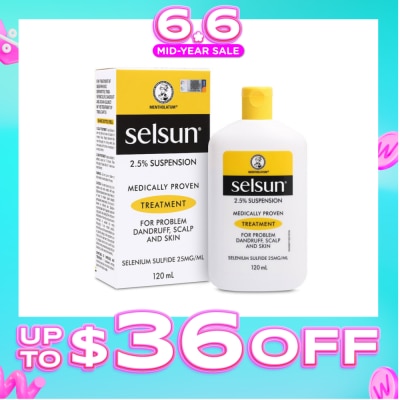 SELSUN - 2.5% Anti Dandruff Suspension Shampoo (Medically Proven Treatment For Problem Dandruff, Scalp And Skin) 120ml