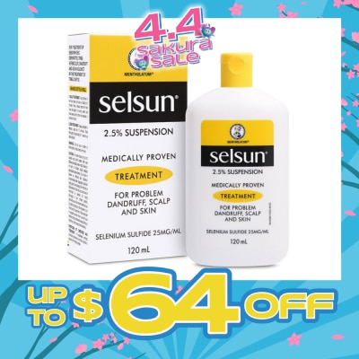 SELSUN - 2.5% Anti Dandruff Suspension Shampoo (Medically Proven Treatment For Problem Dandruff, Scalp And Skin) 120ml