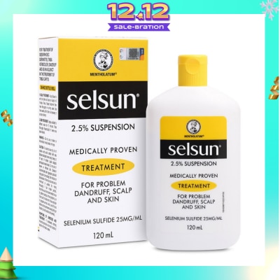 SELSUN 2.5% Anti Dandruff Suspension Shampoo (Medically Proven Treatment For Problem Dandruff, Scalp And Skin) 120ml