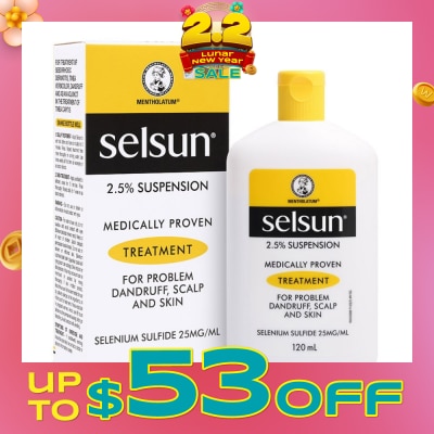 SELSUN 2.5% Anti Dandruff Suspension Shampoo (Medically Proven Treatment For Problem Dandruff, Scalp And Skin) 120ml
