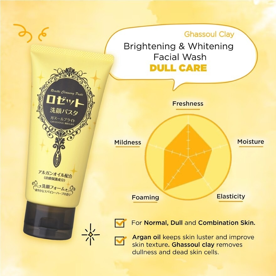 Face Wash Ghass Bright (For Normal To Combination,Dull Skin. Eliminates Skin Dullness For A Lustrous And Transparent Glow Skin With Moroccan Ghassoul Clay And Argan Oil) 120g