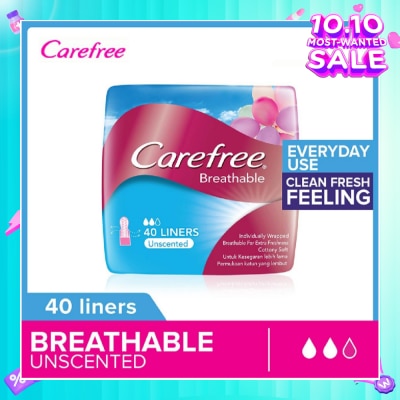 CAREFREE Breathable Unscented Panty Liners 40s