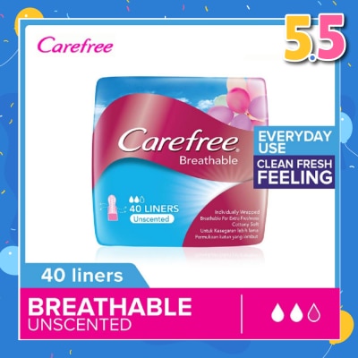 CAREFREE Breathable Unscented Panty Liners 40s