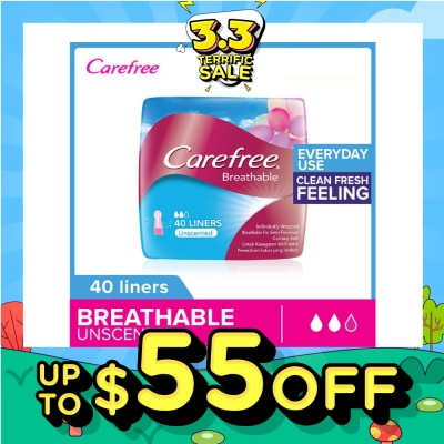 CAREFREE Breathable Unscented Panty Liners 40s