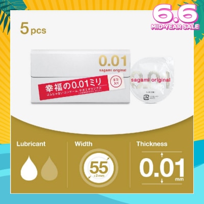 SAGAMI Original 0.01 Pu Condom, Standard Size (The Average Thickness Of Just 0.018±0.008Mm, It Instantly Conveying The Warmth Of Your Partner's Skin For A More Natural Feel) 5s