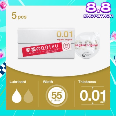 SAGAMI Original 0.01 Pu Condom, Standard Size (The Average Thickness Of Just 0.018±0.008Mm, It Instantly Conveying The Warmth Of Your Partner's Skin For A More Natural Feel) 5s