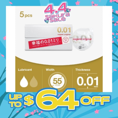 SAGAMI - Original 0.01 Pu Condom, Standard Size (The Average Thickness Of Just 0.018±0.008Mm, It Instantly Conveying The Warmth Of Your Partner's Skin For A More Natural Feel) 5s