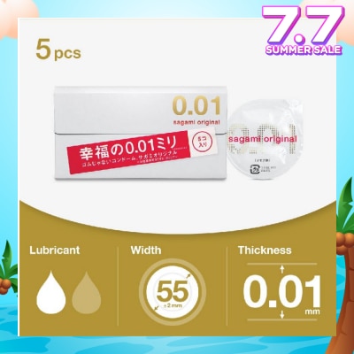 SAGAMI Original 0.01 Pu Condom, Standard Size (The Average Thickness Of Just 0.018±0.008Mm, It Instantly Conveying The Warmth Of Your Partner's Skin For A More Natural Feel) 5s