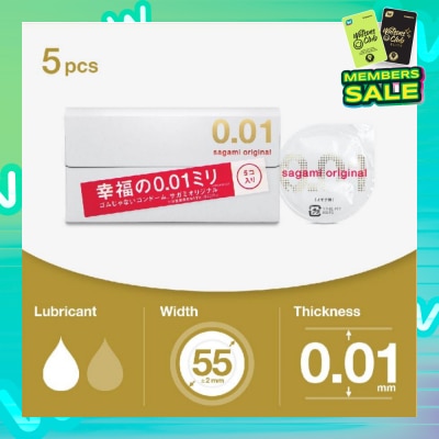 SAGAMI Original 0.01 Pu Condom, Standard Size (The Average Thickness Of Just 0.018±0.008Mm, It Instantly Conveying The Warmth Of Your Partner's Skin For A More Natural Feel) 5s
