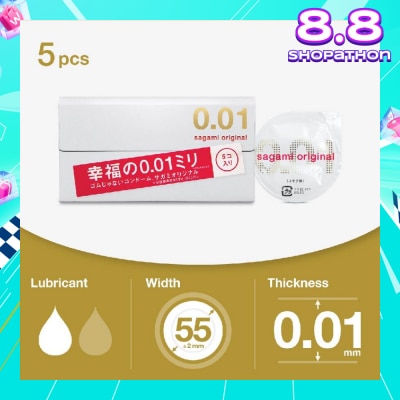 SAGAMI Original 0.01 Pu Condom, Standard Size (The Average Thickness Of Just 0.018±0.008Mm, It Instantly Conveying The Warmth Of Your Partner's Skin For A More Natural Feel) 5s