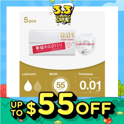 SAGAMI Original 0.01 Pu Condom, Standard Size (The Average Thickness Of Just 0.018±0.008Mm, It Instantly Conveying The Warmth Of Your Partner's Skin For A More Natural Feel) 5s
