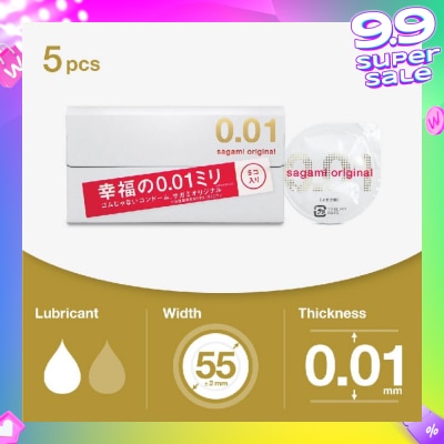 SAGAMI Original 0.01 Pu Condom, Standard Size (The Average Thickness Of Just 0.018±0.008Mm, It Instantly Conveying The Warmth Of Your Partner's Skin For A More Natural Feel) 5s