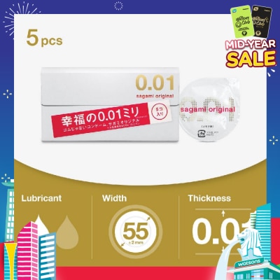 SAGAMI Original 0.01 Pu Condom, Standard Size (The Average Thickness Of Just 0.018±0.008Mm, It Instantly Conveying The Warmth Of Your Partner's Skin For A More Natural Feel) 5s