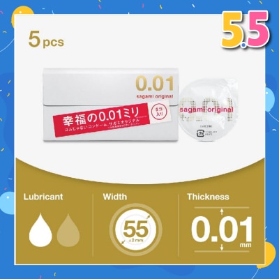 SAGAMI Original 0.01 Pu Condom, Standard Size (The Average Thickness Of Just 0.018±0.008Mm, It Instantly Conveying The Warmth Of Your Partner's Skin For A More Natural Feel) 5s