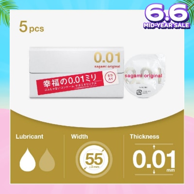 SAGAMI Original 0.01 Pu Condom, Standard Size (The Average Thickness Of Just 0.018±0.008Mm, It Instantly Conveying The Warmth Of Your Partner's Skin For A More Natural Feel) 5s