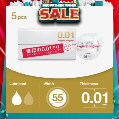 SAGAMI - Original 0.01 Pu Condom, Standard Size (The Average Thickness Of Just 0.018±0.008Mm, It Instantly Conveying The Warmth Of Your Partner's Skin For A More Natural Feel) 5s