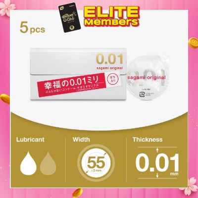 SAGAMI Original 0.01 Pu Condom, Standard Size (The Average Thickness Of Just 0.018±0.008Mm, It Instantly Conveying The Warmth Of Your Partner's Skin For A More Natural Feel) 5s