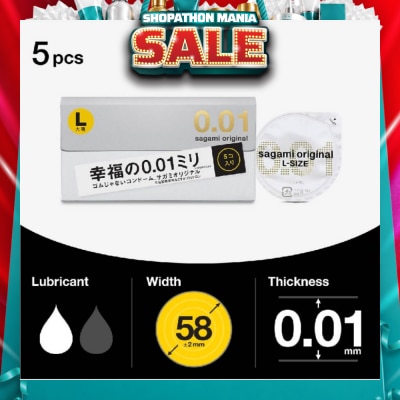 SAGAMI - Original 0.01 PU condom, L Size (The Average Thickness Of Just 0.018±0.008Mm, It Instantly Conveying The Warmth Of Your Partner's Skin For A More Natural Feel) 5s