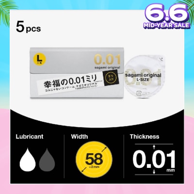 SAGAMI Original 0.01 PU condom, L Size (The Average Thickness Of Just 0.018±0.008Mm, It Instantly Conveying The Warmth Of Your Partner's Skin For A More Natural Feel) 5s