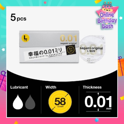 SAGAMI Original 0.01 PU condom, L Size (The Average Thickness Of Just 0.018±0.008Mm, It Instantly Conveying The Warmth Of Your Partner's Skin For A More Natural Feel) 5s