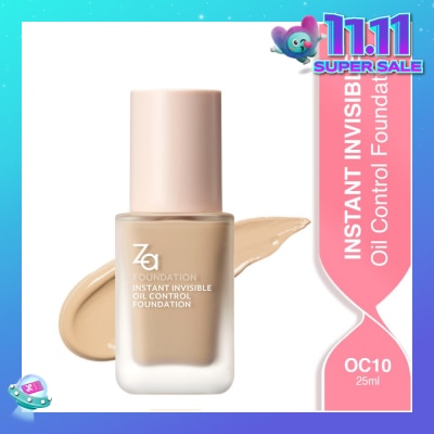 ZA Instant Invisible Oil Control Foundation (OC10) True Concealing No Darkening, 24 Hours Long Lasting 25ml (Expiry: Jul`2026)