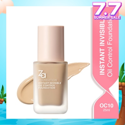 ZA Instant Invisible Oil Control Foundation (OC10) True Concealing No Darkening, 24 Hours Long Lasting 25ml