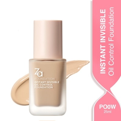 ZA Instant Invisible Oil Control Foundation (PO0W) True Concealing No Darkening, 24 Hours Long Lasting 25ml