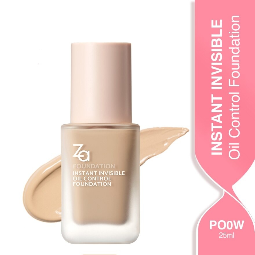 Instant Invisible Oil Control Foundation (PO0W) True Concealing No Darkening, 24 Hours Long Lasting 25ml