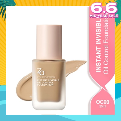 ZA Instant Invisible Oil Control Foundation (OC20) True Concealing No Darkening, 24 Hours Long Lasting 25ml
