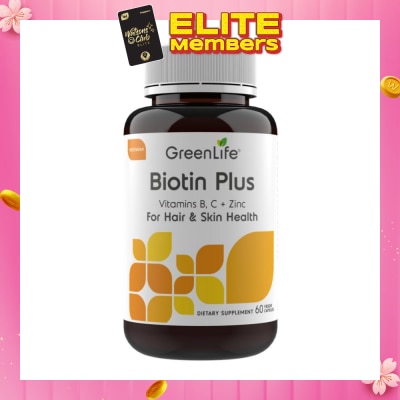 GREENLIFE Biotin Plus with Vitamin B, C + Zinc Capsules (For Hair & Skin Health) 60s