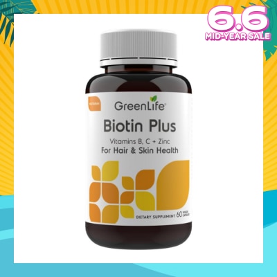 GREENLIFE Biotin Plus with Vitamin B, C + Zinc Capsules (For Hair & Skin Health) 60s