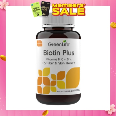 GREENLIFE Biotin Plus with Vitamin B, C + Zinc Capsules (For Hair & Skin Health) 60s