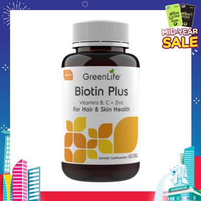 GREENLIFE Biotin Plus with Vitamin B, C + Zinc Capsules (For Hair & Skin Health) 60s