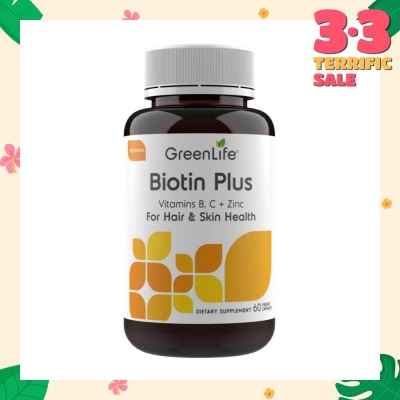 GREENLIFE Biotin Plus with Vitamin B, C + Zinc Capsules (For Hair & Skin Health) 60s