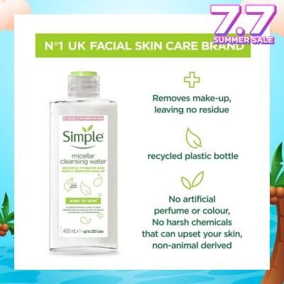 SIMPLE Micellar Cleansing Water (Instantly Hydrates + Gently Removes Make-Up) 400ml