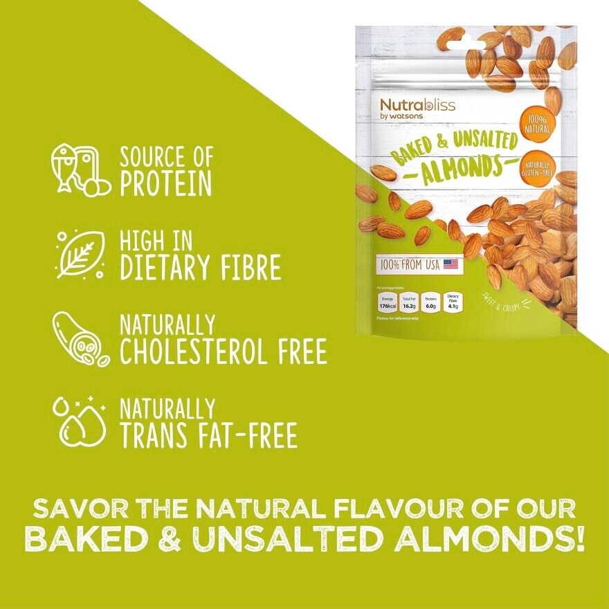 Baked And Unsalted Almonds (100% Natural, Naturally Gluten Free) 180g