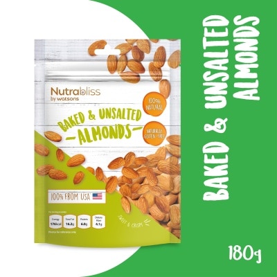 NUTRABLISS BY WATSONS Baked And Unsalted Almonds (100% Natural, Naturally Gluten Free) 180g (Expiry: Feb`2026)