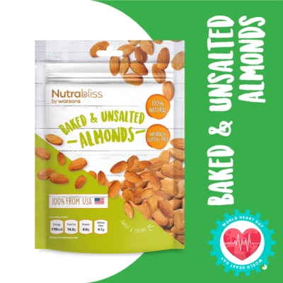 NUTRABLISS BY WATSONS Baked And Unsalted Almonds (100% Natural, Naturally Gluten Free) 180g (Expiry: Feb`2026)