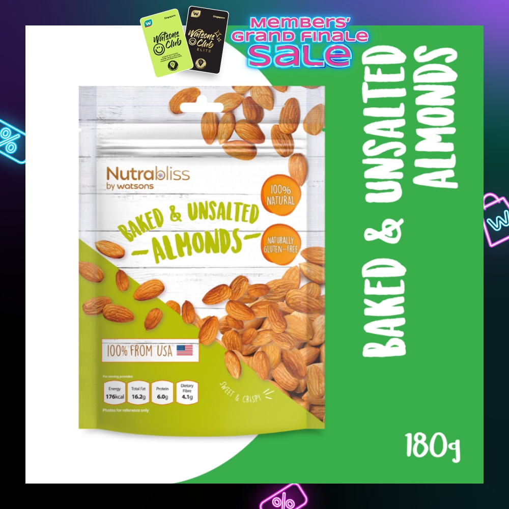 Baked And Unsalted Almonds (100% Natural, Naturally Gluten Free) 180g (Expiry: Feb`2026)