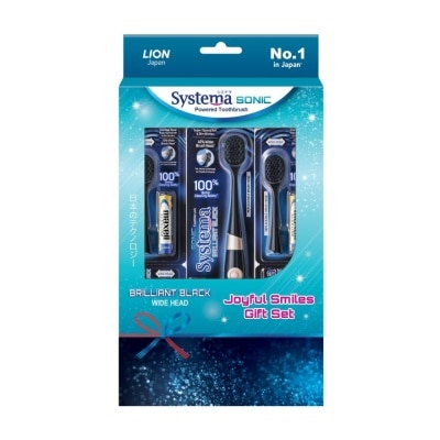 SYSTEMA Sonic Brilliant Black Electric Toothbrush (Wide Head) - Joyful Smiles Gift Set 1s